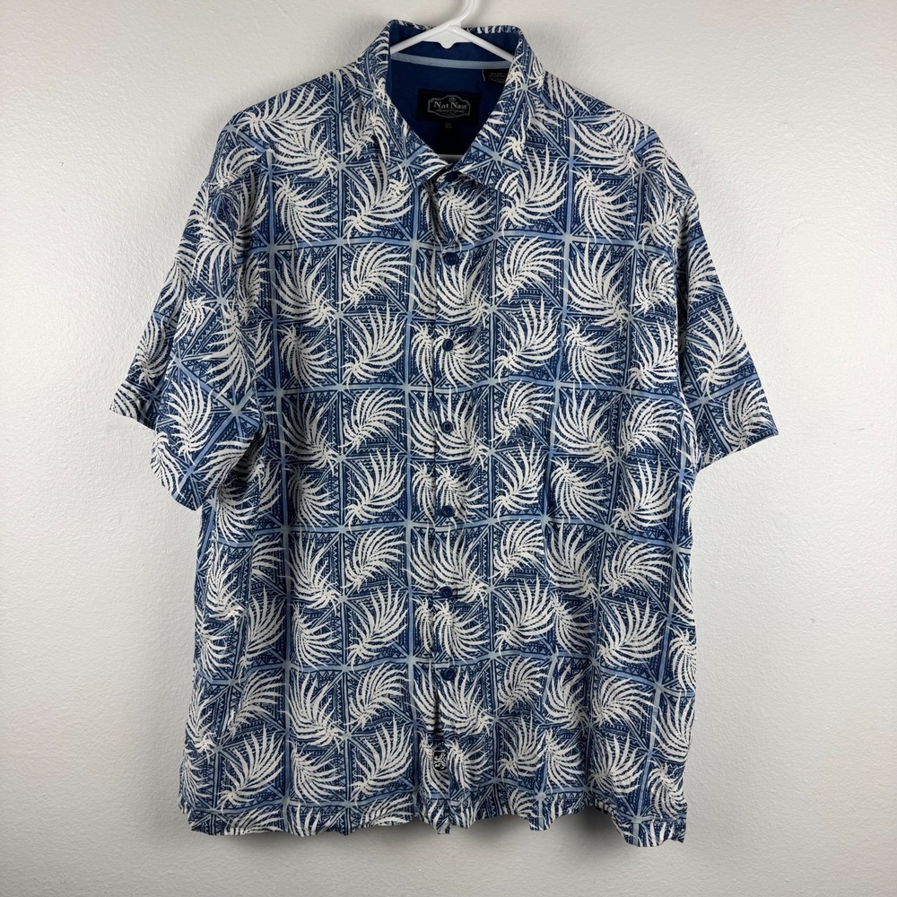 NAT NAST Mens short sleeve button Silk/Cotton Hawaiian‎ Shirt - XL